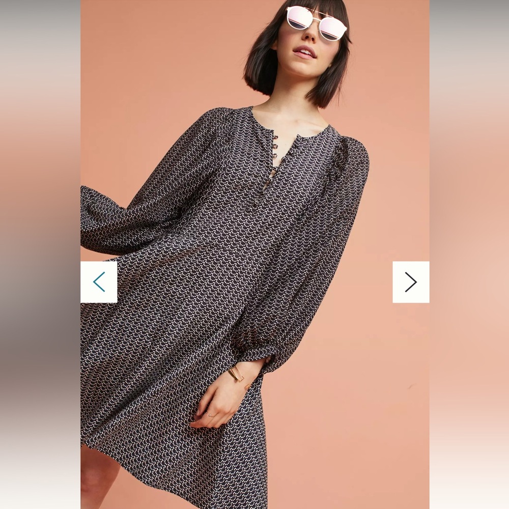 Maeve Anthropologie Womens Nilaya Puff Sleeve Knee Length Dress Size M Black